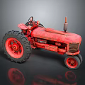 Vintage Detailed Red Tractor Model With Classic Design On Reflective Surface 3d model