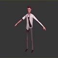 3D Model of Standing Man with Arms Outstretched in White Shirt Tie and Gray Pants