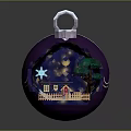 Christmas Decorative Ornament Ball With Small House Tree Snowflakes Moon And White Fence