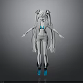 Anime Character Design With Long White Hair Twin Ponytails Strappy White Outfit And Blue Shoes
