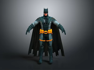Batman Character 3D Model With Black Cape And Yellow Utility Belt 3d model