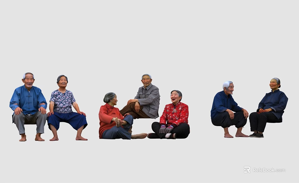 Group of Elderly People Sitting Together Chatting and Resting in Relaxed Setting 3d model 