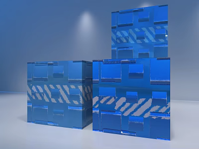 Industrial Equipment Featuring Blue Cubes With Panel Design And White Striped Patterns 3d model