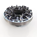 Complex Industrial Mechanical Component With Circular Metal Structure And Multiple Pipes