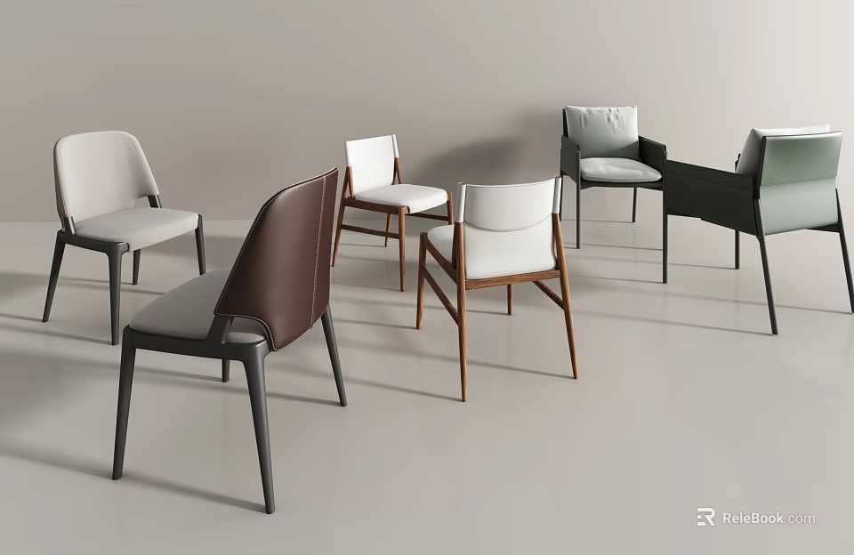 Modern Dining Chairs With Leather Seats Wooden Frames And Metal Legs In Various Colors 3d model 