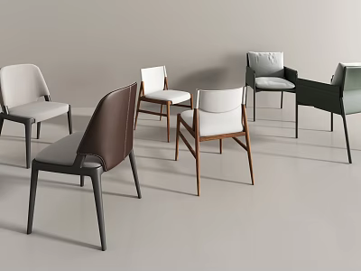 Modern Dining Chairs With Leather Seats Wooden Frames And Metal Legs In Various Colors 3d model