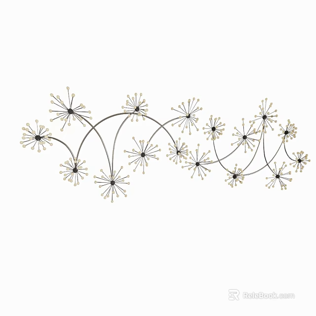 Black and Gold Metal Wall Decor with Curved Lines and Star Shaped Accents 3d model 