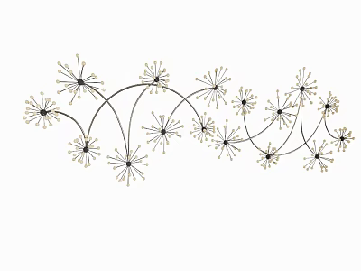 Black and Gold Metal Wall Decor with Curved Lines and Star Shaped Accents 3d model
