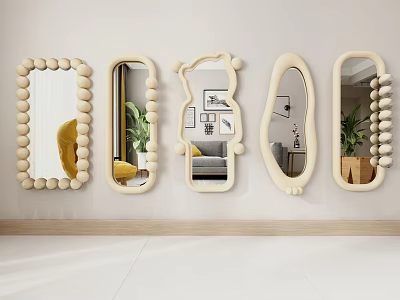 Various Shaped Decorative Mirrors With Beaded Frames For Modern Interior Wall Decor 3d model