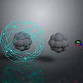 Modern Spherical Furniture With Blue Wireframe Gray Bodies And Colorful Accent