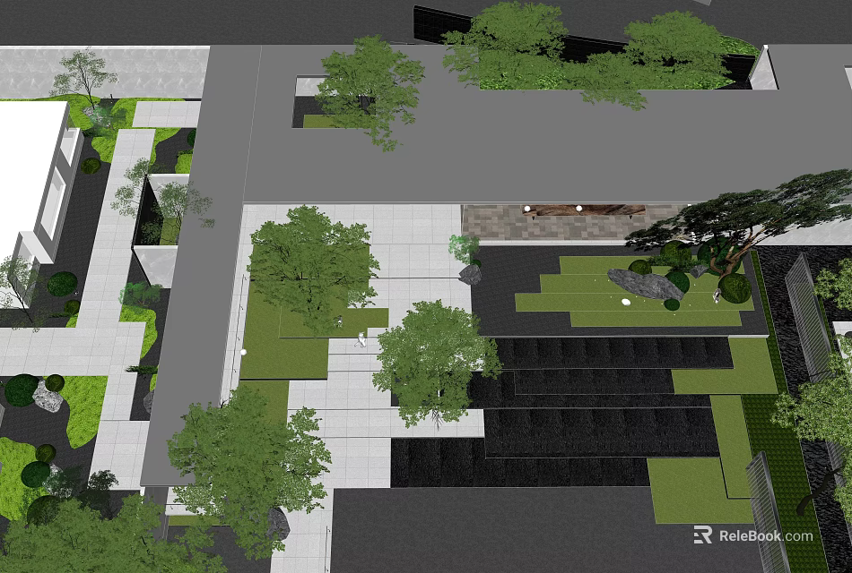 Residential Landscape Design with Green Plants Walkways Steps and Paving Areas 3d model 