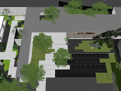 Residential Landscape Design with Green Plants Walkways Steps and Paving Areas 3d model