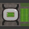 Aerial View Of 3D Rendered Stadium With Green Field And Surrounding Track