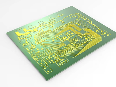 Industrial Equipment Core Component Green Circuit Board With Yellow Wiring And Components 3d model