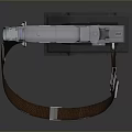 Silver Gray Metal Pistol With Brown Leather Strap And Gray Holster