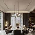 Elegant Modern Open Concept Living And Dining Room With Chandelier Sofa Marble Wall Piano TV
