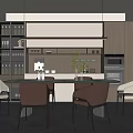 Modern Restaurant Interior With Dining Table Chairs Wine Cabinet Pendant Lights And Cabinets
