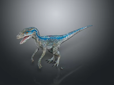 Realistic Dinosaur Model With Blue And Gray Skin Open Mouth Standing Pose 3d model