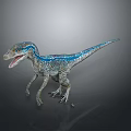 Realistic Dinosaur Model With Blue And Gray Skin Open Mouth Standing Pose