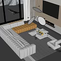 Modern Modular Sofa and Coffee Table Set With Beige Accent Fireplace And Large Window