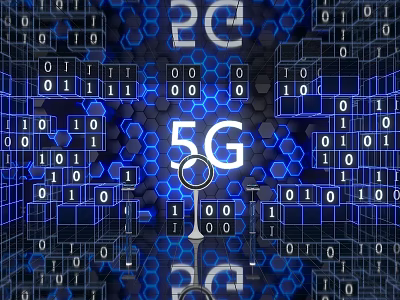 Abstract 5G Technology Visual With Binary Code And Digital Network Design 3d model