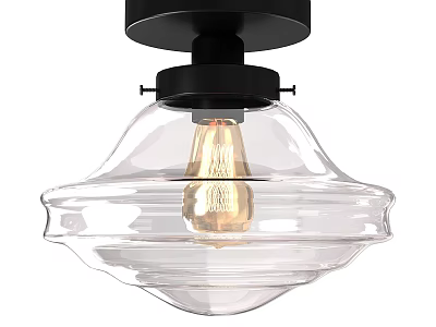Modern Ceiling Light With Transparent Glass Shade And Black Base Design 3d model