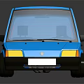 Blue Small 3D Model Car With Bright Headlights On Reflective Surface 3d model