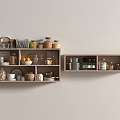 Organized Kitchen Shelves with Various Cookware Utensils and Glass Storage Jars