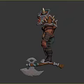 Muscular Horned Warrior Game and Movie Character with Axe Weapon 3D Model Figure