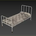 Single Bed with White Metal Frame Gray Tufted Mattress and Wheels