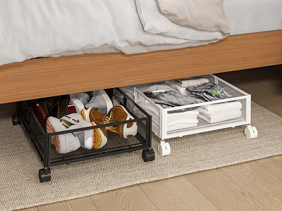 Under Bed Storage Racks with Wheels for Easy Movement Organizing Shoes Toys and Folded Clothes 3d model