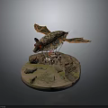 Decorative Bat Like Creature with Colorful Patterned Wings Red Eyes Rock Base and Mechanical Parts