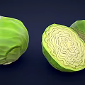 Fresh Green Cabbage Display With Whole Head And Sliced Cross Section Leafy Layers 3d model