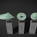 Modern Decorative Ornament Set With Stone Base And Unique Green Geometric Shapes For Home Interior