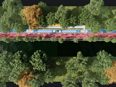 Urban Road Facilities With Green Vegetation Lanes And Tree Surroundings Design 3d model