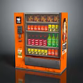 Orange Vending Machine Stocked With Colorful Bottled Drinks And Advertisement Sticker