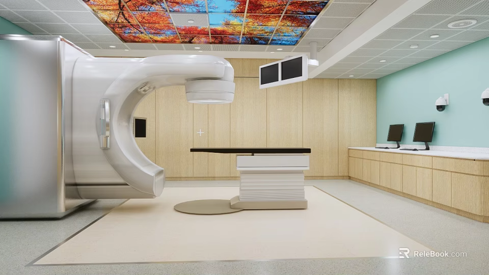 Hospital Outpatient Clinic With CT Scanner Medical Equipment And Wooden Walls In Modern Interior 3d model 