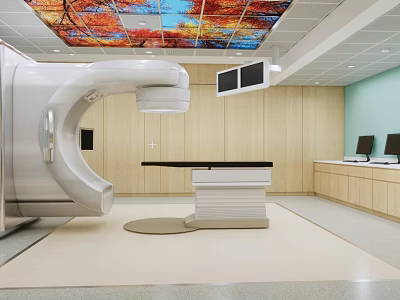 Hospital Outpatient Clinic With CT Scanner Medical Equipment And Wooden Walls In Modern Interior 3d model