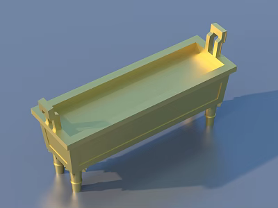 Yellow Rectangular Household Item With Decorative Handles And Support Legs 3d model