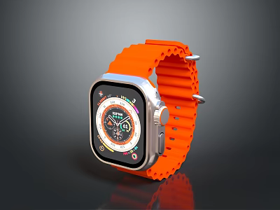 Modern Electronic Smartwatch With Orange Strap Square Dial Colorful 3d model