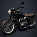 Vintage Black Motorcycle with Brown Leather Seat Round Headlight and Chrome Exhaust
