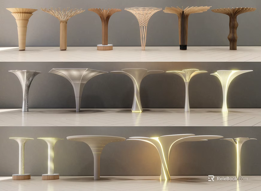 Unique Designer Columns With Artistic Sculptural Shapes And Modern Material Finishes For Interior 3d model 