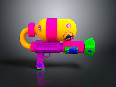 Colorful Toy Water Gun Design With Pink Handle Yellow Tank Green Nozzle And Flower Patterns 3d model