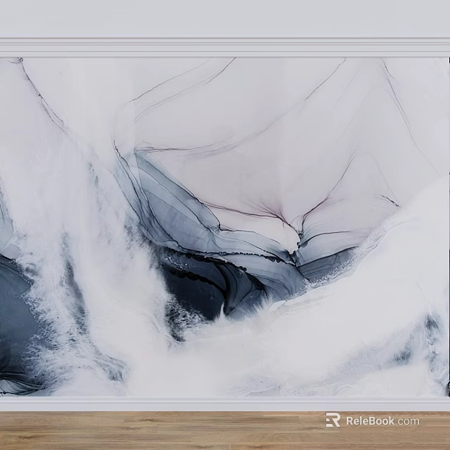 Abstract Art Composition With Flowing Black White Gray Lines And Textured Elements 3d model 