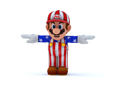 A Man In Red And White Striped Outfit With Blue Star Shirt Arms Outstretched 3d model