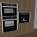 Built in Kitchen Appliances Black Oven And Coffee Machine In Wooden Cabinet Design