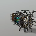 Multi Colored Spherical Mechanical Devices With Intricate Wiring And Metal Structures 3d model