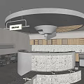 Modern Cafe Interior With Curved Bar Counter Circular Ceiling And High Stools 3d model