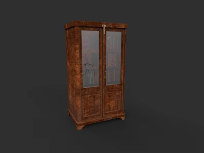 Elegant Vintage Wooden Bookcase With Glass Panel Doors And Books Inside 3d model