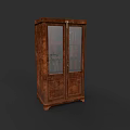 Elegant Vintage Wooden Bookcase With Glass Panel Doors And Books Inside